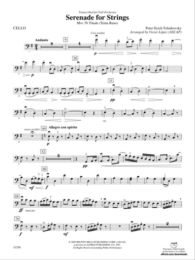 Serenade for Strings Mvt. IV Finale (Tema Ruso): Cello