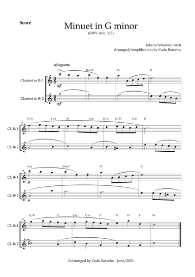 Minuet in G minor BWV anh 115 (Bach) 2 Clarinets chords
