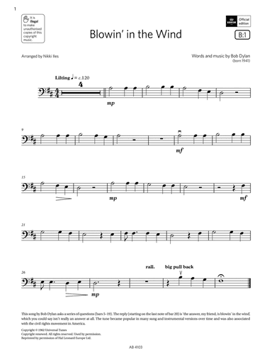 Blowin' in the wind (Grade Initial, B1, from the ABRSM Cello Syllabus from 2024)