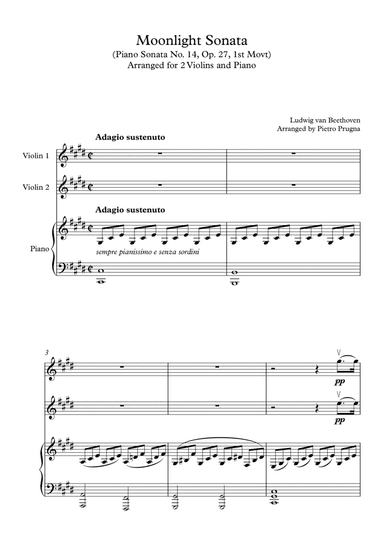 "Moonlight Sonata" - Op. 27, No. 2 (arr for 2 Violins & Piano) (Part of "I'll Second This" Series)
