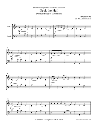 Deck the Halls with Boughs of Holly - Duo for any 2 instruments