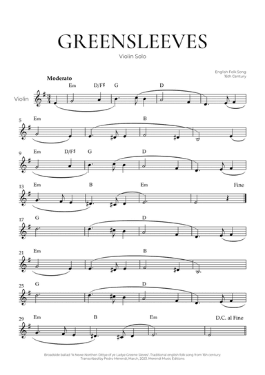 Greensleeves (Violin Solo) - English Folk Song