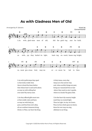 As with Gladness Men of Old (Key of B Major)
