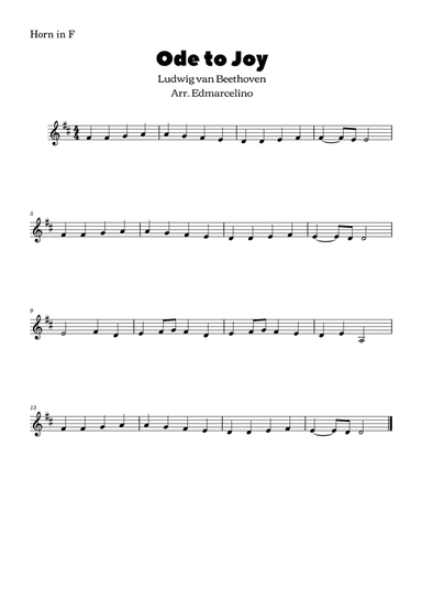 Ode to Joy - Eeasy to Horn in F