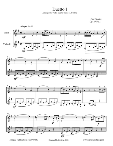 Stamitz: Six Duets Op. 27 Complete for Violin Duo