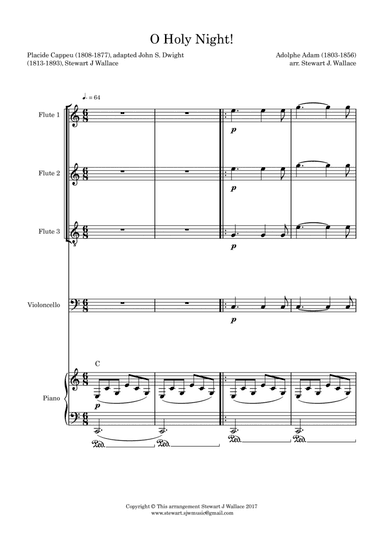 O Holy Night! Flute Trio, Cello, Piano Score - Score Only