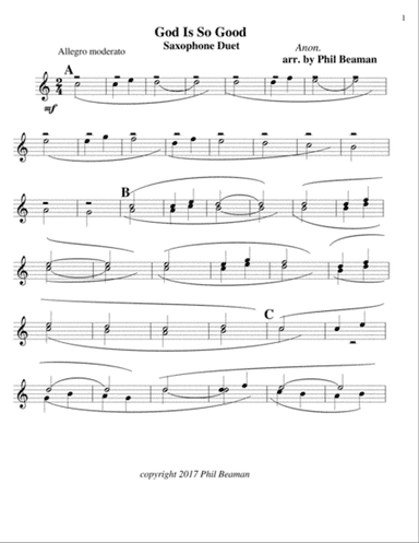 God Is So Good - saxophone duet