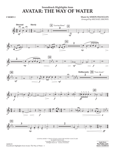 Soundtrack Highlights from Avatar: The Way of Water (arr. Brown) - F Horn 2