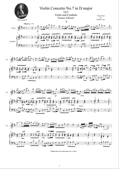 Albinoni - Violin Concerto No.7 in D major Op.9 for Violin and Cembalo or Piano