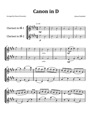 Canon by Pachelbel - Clarinet Duet
