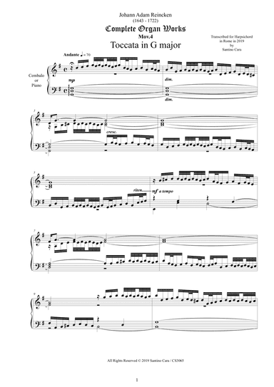 Reincken - Toccata in G major - Harpsichord or Piano