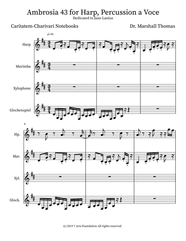 Ambrosia 43 for Harp, Percussion a Voce