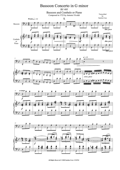 Vivaldi - Bassoon Concerto in G minor RV 495 for Bassoon and Cembalo or Piano