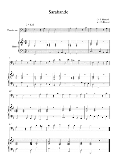 Sarabande, George Frideric Handel, For Trombone & Piano