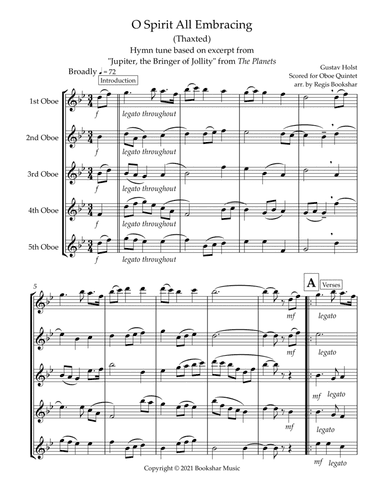 O Spirit All-Embracing (Thaxted) (Bb) (Oboe Quintet)