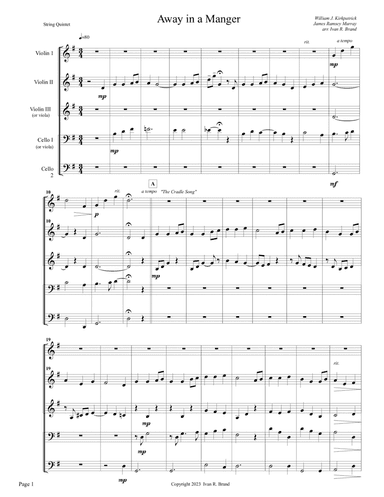 Away in a Manger - for string quintet