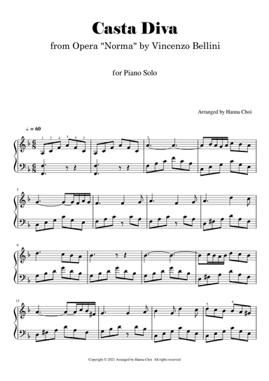 "Casta Diva" from Bellini's Opera "Norma" - for Piano Solo
