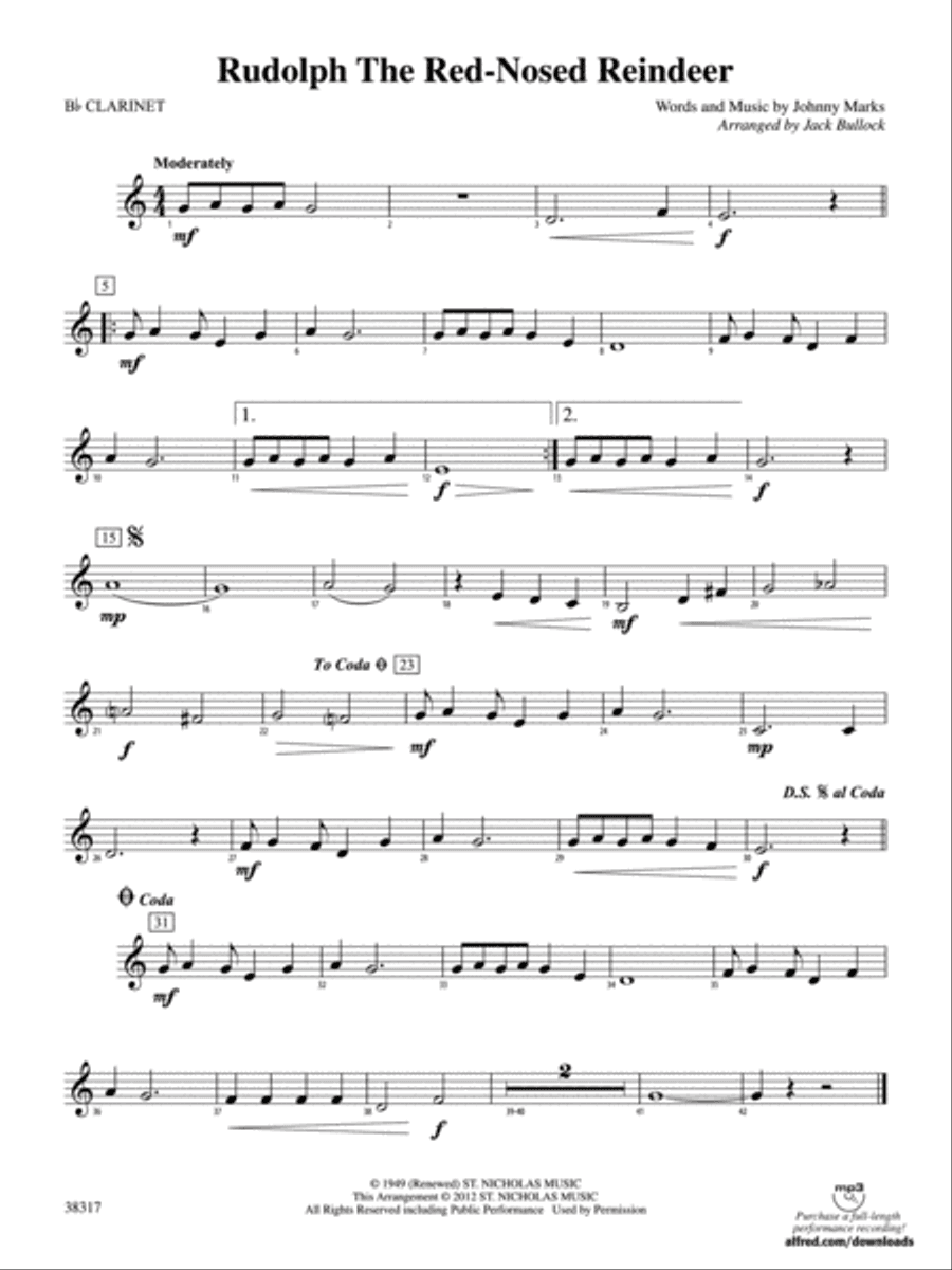 Rudolph the Red-Nosed Reindeer: 1st B-flat Clarinet