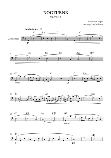 Chopin Nocturne op. 9 no. 2 | String Bass | C Major | Chords | Easy beginner