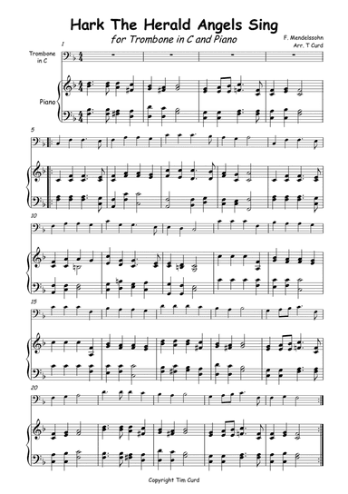 Hark The Herald Angels Sing for Solo Trombone in C and Piano