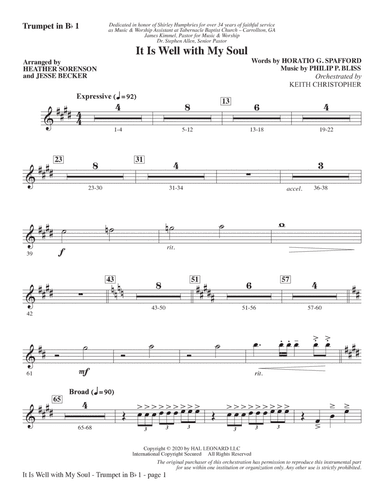 It Is Well with My Soul (arr. Heather Sorenson and Jesse Becker) - Bb Trumpet 1