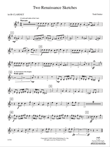 Two Renaissance Sketches: 1st B-flat Clarinet