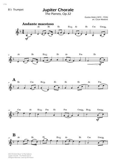Jupiter Chorale from The Planets - Bb Trumpet Solo - W/Chords