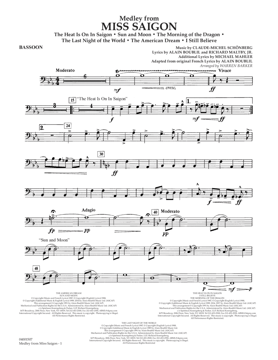 Medley from Miss Saigon (arr. Warren Barker) - Bassoon
