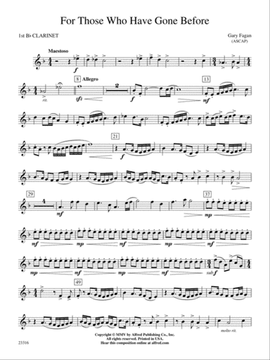For Those Who Have Gone Before: 1st B-flat Clarinet
