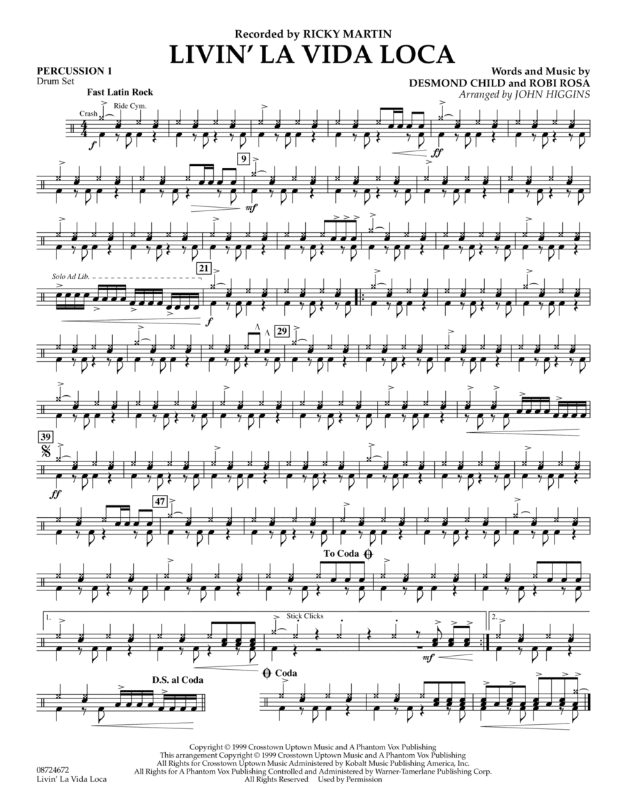 Livin' La Vida Loca (arr. John Higgins) - Percussion 1