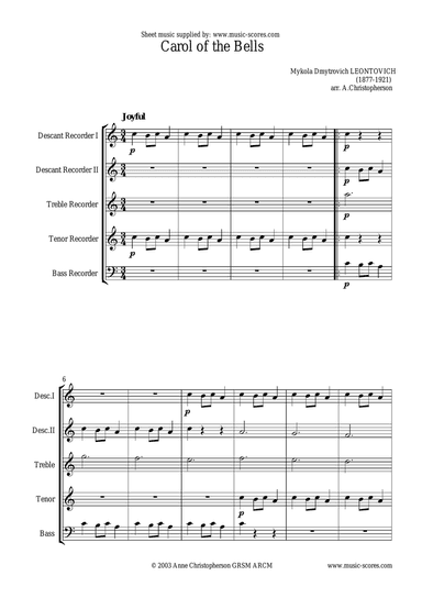 Carol of the Bells - Recorder Quintet