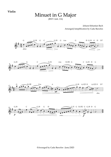 Minuet in G Major BWV 114 (Bach) Violin and chords
