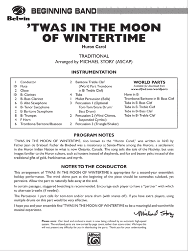'Twas in the Moon of Wintertime: Score
