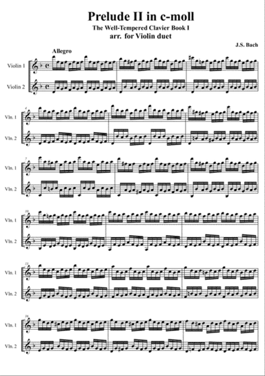 J. S. Bach - Prelude II c-moll from The Well-Tempered Clavier Book I, arr. for Violin Duet