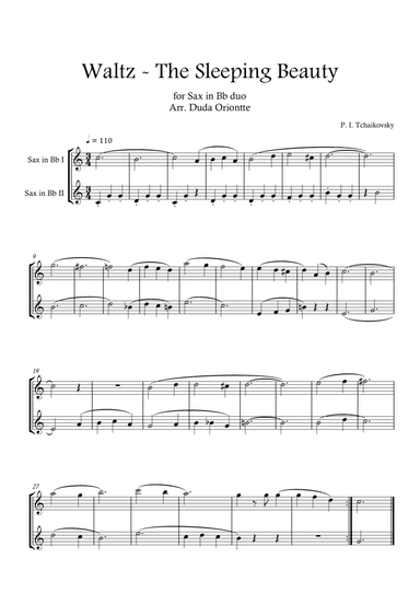 Waltz - The Sleeping Beauty (SAX IN Bb DUO ) TCHAIKOVSKY - beginner - Disney