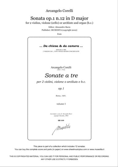 Corelli, Sonata op.1 n.12 in D major