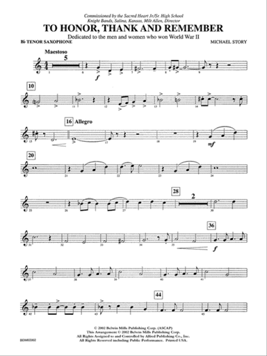 To Honor, Thank and Remember: B-flat Tenor Saxophone