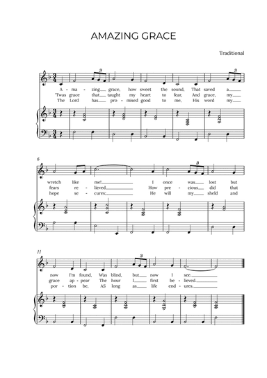 AMAZING GRACE - for piano and soprano in F major