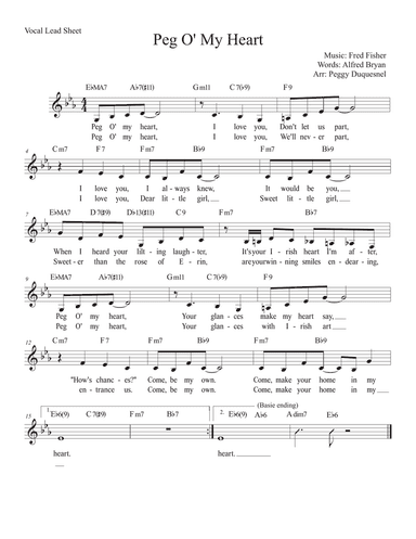 Peg O' My Heart (Key of Eb)