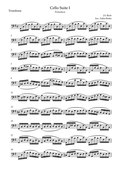 Preludium (from Cello Suite no.1 - J. S. Bach) for Trombone Solo