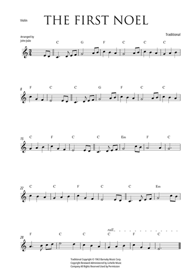 The First Noel (Violin with Chord Chart)
