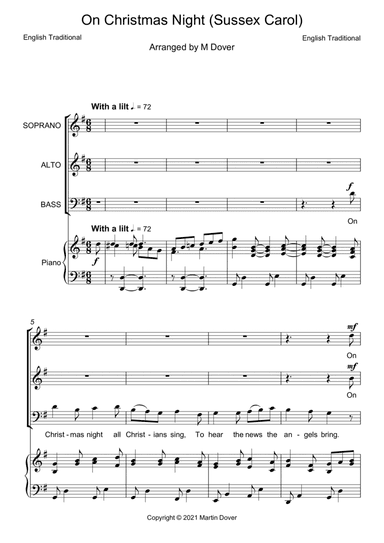 Sussex Carol ( On Christmas Night all Christians Sing ) - Three part Choir - SAB - Mixed Voices