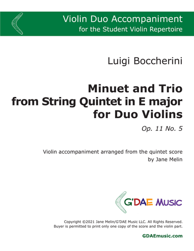 Boccherini - Minuet and Trio for Violin from Quintet Op. 11 No. 5 - Second Violin (Duo) Accompanimen