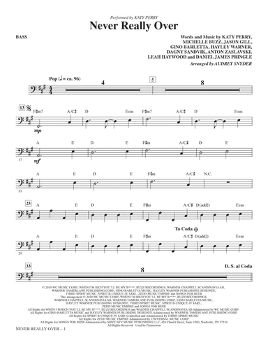 Never Really Over (arr. Audrey Snyder) - Bass