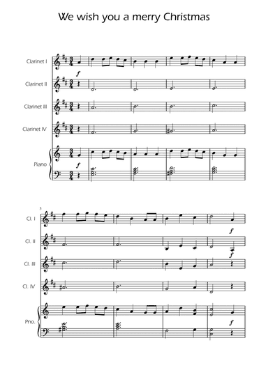 We Wish You a Merry Christmas - Clarinet Quartet w/ Piano