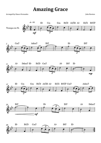 Amazing Grace - French Horn Solo with Chord Notation