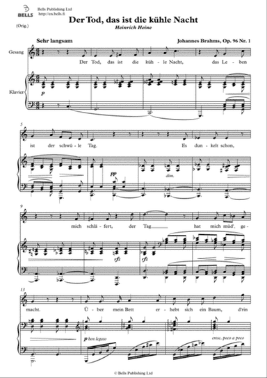 Der Tod, das ist die kuhle Nacht, Op. 96 No. 1 (Original key. C Major)