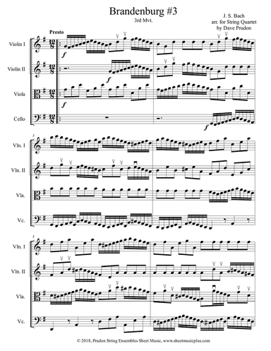 Brandenburg Concerto #3, 3rd Mvt. for String Quartet