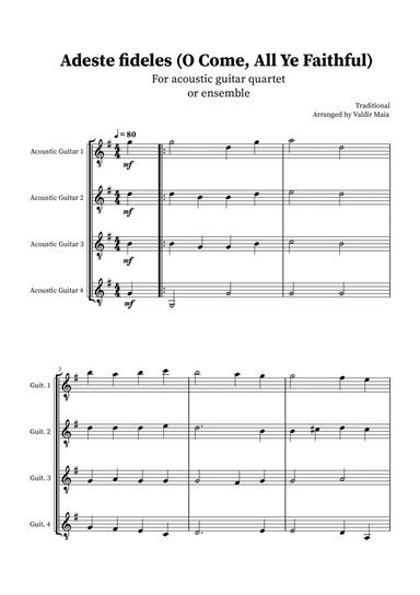 O Come, All Ye Faithful (Adeste Fideles) - Acoustic Guitar Quartet