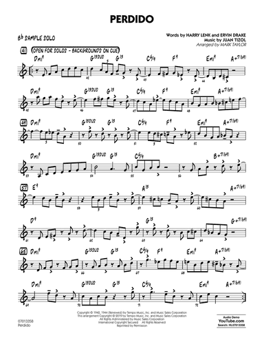 Perdido (arr. Mark Taylor) - Bb Sample Solo